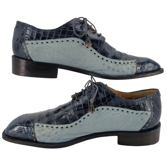 Vintage Mauri Exotic Alligator Ostrich Navy Blue Dress Shoes Mens 12 M Italy - Picture 7 of 13